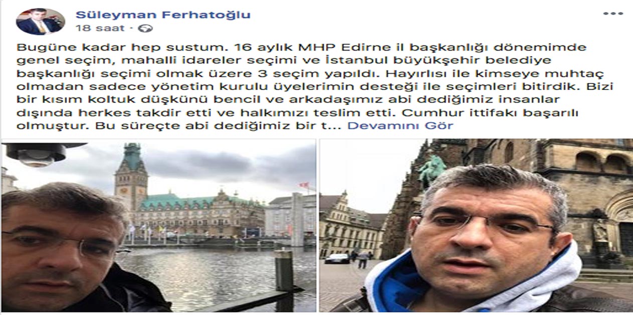 MHP Edirne İl Başkanı Ferhatoğlu sosyal medyadan isyan etti