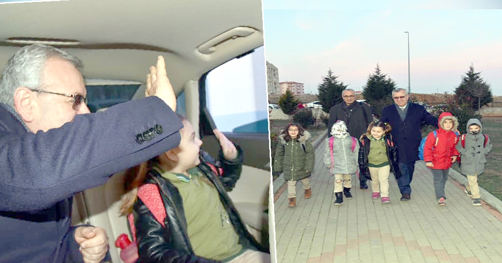 Başkan Helvacıoğlu öğrencileri makam aracıyla okula götürüyor