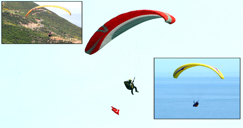 Yamaç paraşütleriyle gökyüzünde, Türk bayrakları açtılar