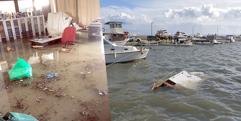 Fırtına nedeniyle deniz taştı! Otel ve evleri su bastı