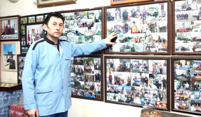 Tekirdağ’da kahvehane işletmecisi işyerinin duvarlarını müşterilerinin fotoğraflarıyla süslüyor
