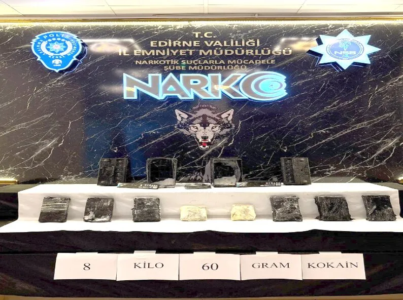 Edirne’de bir araçta 8 kilo 60 gram kokain ele geçirildi
