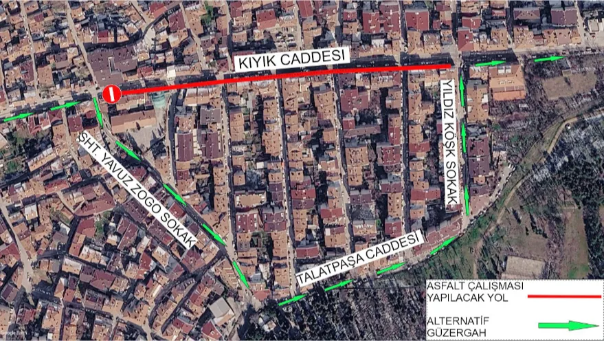 Asfalt çalışmaları başladı, Kıyık Caddesi’ne geçici kapatma